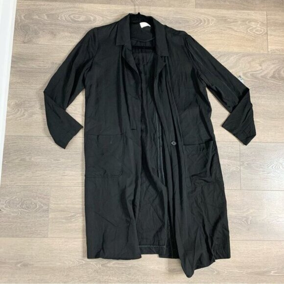 Aritzia Wilfred Free Long Blazer Trench Coat Jacket Lightweight Black Satin S - Picture 3 of 13